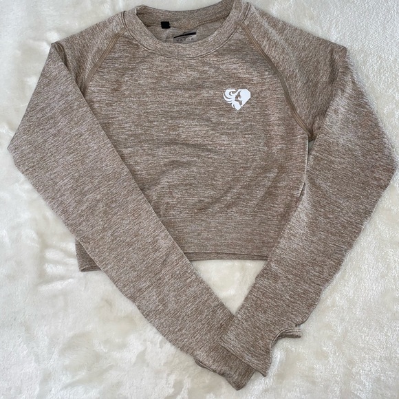 Women's Best Move Seamless Long Sleeve Crop Top - Small - Brown Grey Marl 🤎 - Picture 4 of 6